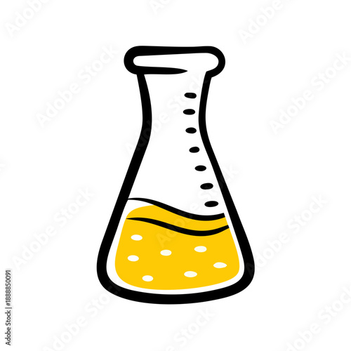 Erlenmeyer Flask Illustration: A stylized illustration showcases an Erlenmeyer flask, filled with a bubbling yellow liquid, symbolizing scientific experimentation and discovery.