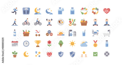 Healthy lifestyle icons for fitness and wellness concepts