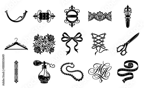 Vintage Engraving Victorian Tailoring and Haute Couture Design Element Kit for Boutique Branding and Craft