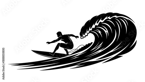 Dynamic Surfer Riding a Powerful Ocean Wave Silhouette