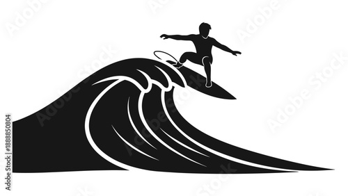 Surfer Riding Ocean Wave Silhouette Icon