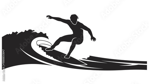 Surfer Riding Ocean Wave Silhouette Icon