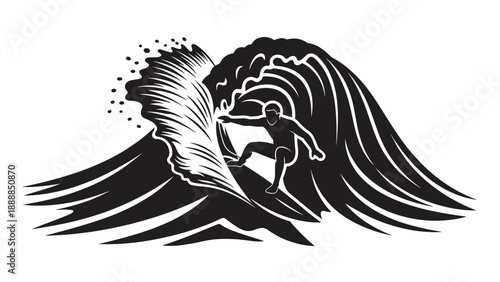 Dynamic Surfer Riding Powerful Ocean Wave Vector Graphic