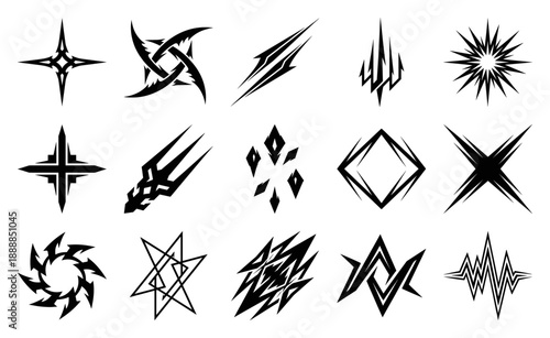 Abstract Cyberpunk Tribal Sharp Edge Graphic Element Kit for Futuristic Interface Design