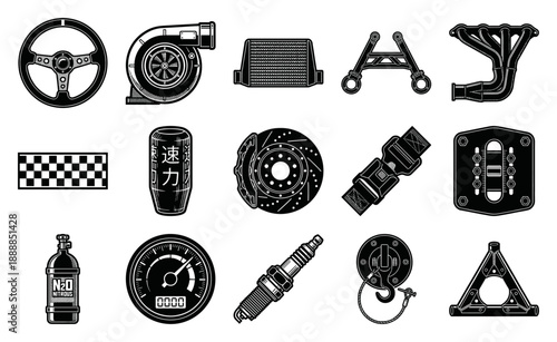 Engraving Style Performance Car Part Graphic Set for Automotive Tuning and JDM Street Racing Culture
