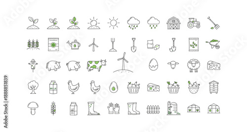 Sustainable farming icons set with eco friendly elements