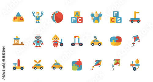 Colorful toy icons for children's education and playtime fun