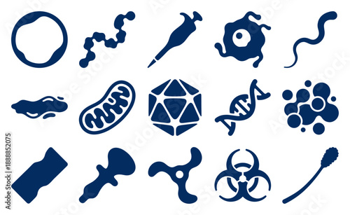 Minimalist Biological Microorganism Graphic Element Kit for Scientific Research and Laboratory Education