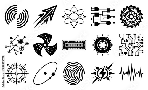 Flat Vector Technology Symbols Graphic Set for Scientific Research and Engineering Projects