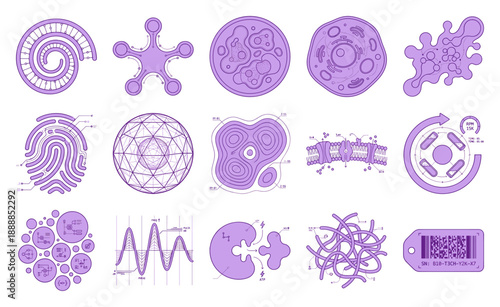 Technical Bioengineering Blueprint Element Kit for Futuristic Laboratory Research and Synthetic Biology Schematics