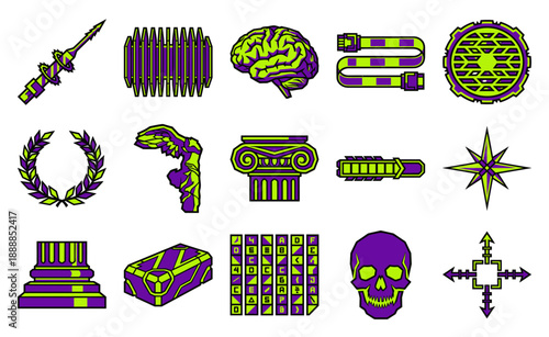 Cyberpunk Neo-Classical Graphic Element Kit for Futuristic Ancient Greek Aesthetic and Sci-Fi Interface Design