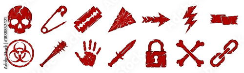 Grungy Distressed Horror Elements Graphic Asset Sheet for Alternative Streetwear and Punk Rock Branding