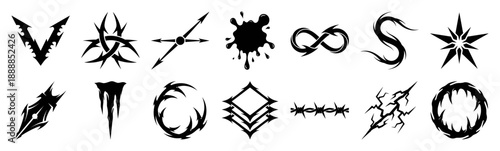 Aggressive Neo-Tribal Cybery2k Graphic Element Kit for Edgy Streetwear and Alternative Branding Designs