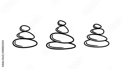 Hand Drawn Stacked Zen Stones Outline Icon Set
