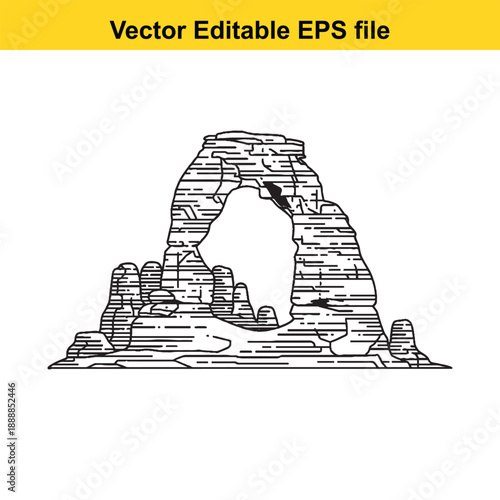  Ancient stone archway landscape vector illustration
