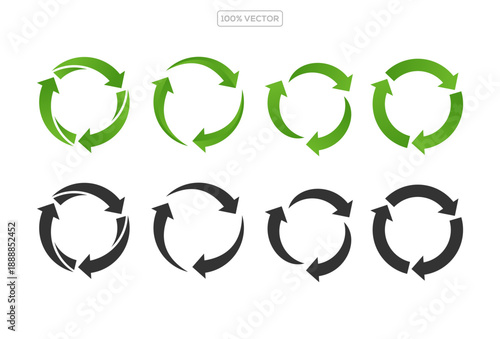 Recycle icons, ecology green icon, trash and leaf symbol collection. Clean eco arrow circle and leaf vector logo