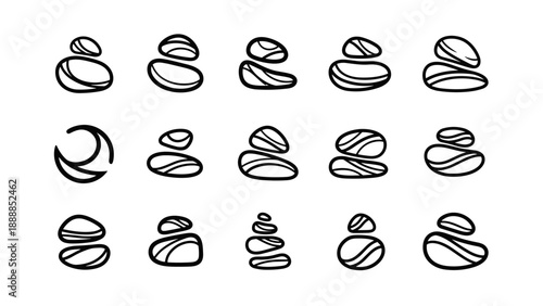 Zen Stone Stacks Vector Icons Set for Balance Wellness and Nature Design