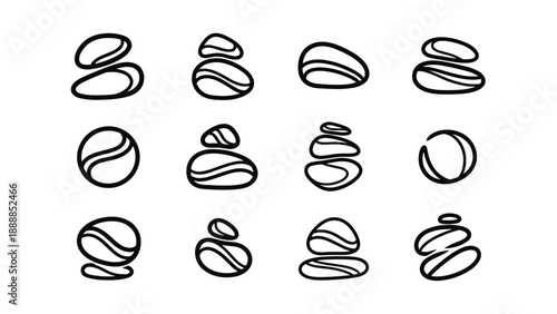 Zen Stones Outline Icons Set for Balance and Tranquility