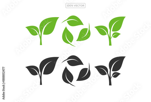 Recycle icons, ecology green icon, trash and leaf symbol collection. Clean eco arrow circle and leaf vector