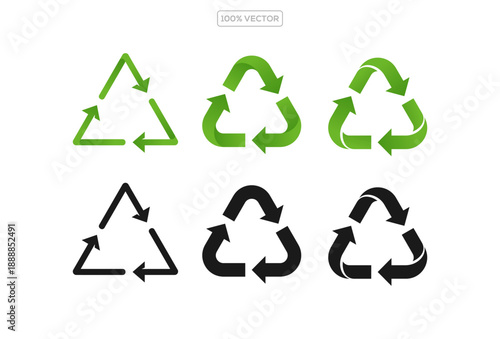 Recycle icons, ecology green icon, trash and leaf symbol collection. Clean eco arrow circle and leaf vector pack