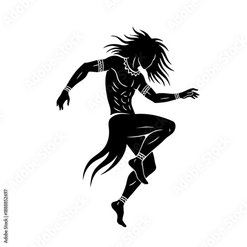 Silhouette Energetic Tribal Figure Dance Movement Illustration Artwork