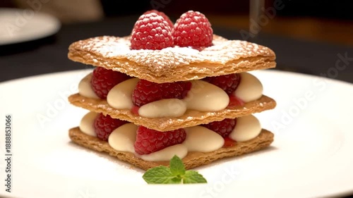 Raspberry dessert close up