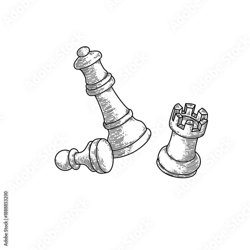 hand drawn chess pieces line art vector illustration