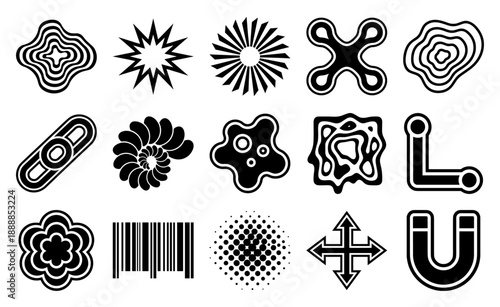 Abstract Y2K Acid Graphics and Brutalist Geometric Shapes Element Kit for Gen-Z Editorial Design