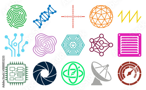 Minimalist Science and Technology Vector Icon Set for Advanced Research and Engineering Graphics