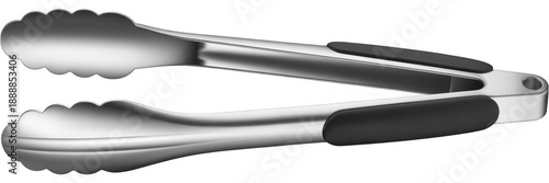 Stainless steel tongs with black grips kitchen tool isolated on a transparent background