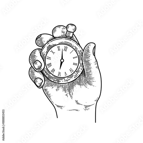 hand drawn hand holding stopwatch line art vector illustration