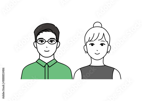 シンプルな線画で描かれた男女のカップルイラスト