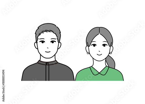 シンプルな線画で描かれた男女のカップルイラスト