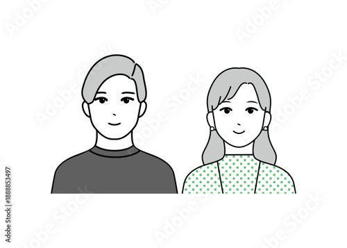 シンプルな線画で描かれた男女のカップルイラスト