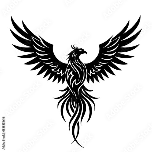 Detailed Silhouette Phoenix Mythology Creature Flying Bird Graphic Illustration