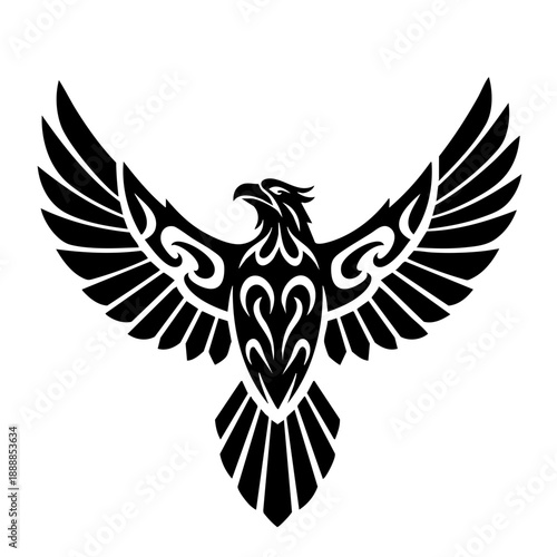 Detailed Tribal Style Eagle Silhouette Design Bird Symbol Illustration