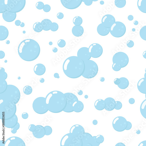 Water blue soap bubbles seamless pattern. Soap foam texture, marine, aquarium background. Textile print, fabric, wrapping paper design