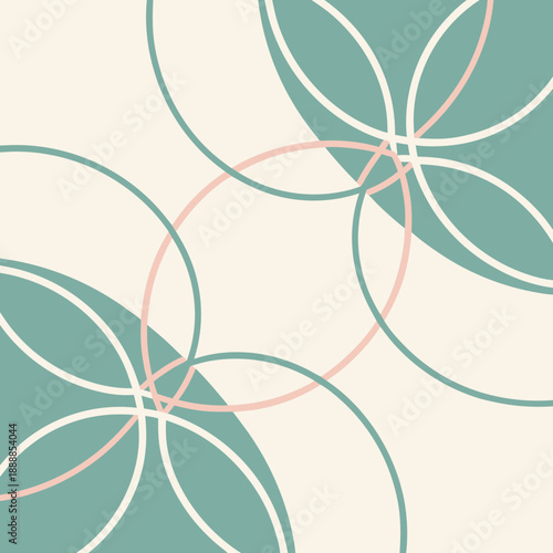 Geometric pattern with circles and ovals in pastel teal and blush pink on cream background for textile design