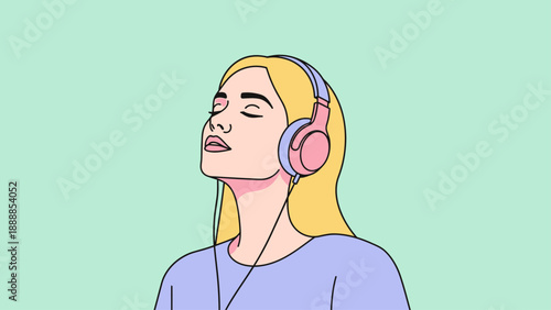 Young woman enjoying music with headphones in a relaxed pose.