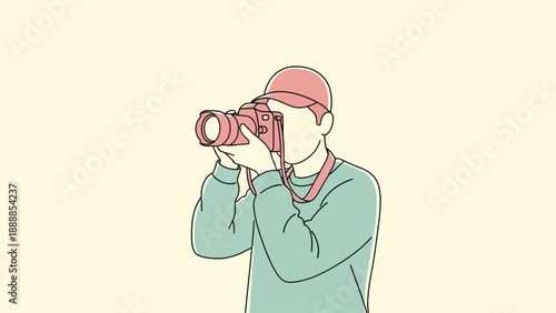 Illustration of a person wearing a cap and using binoculars to observe.