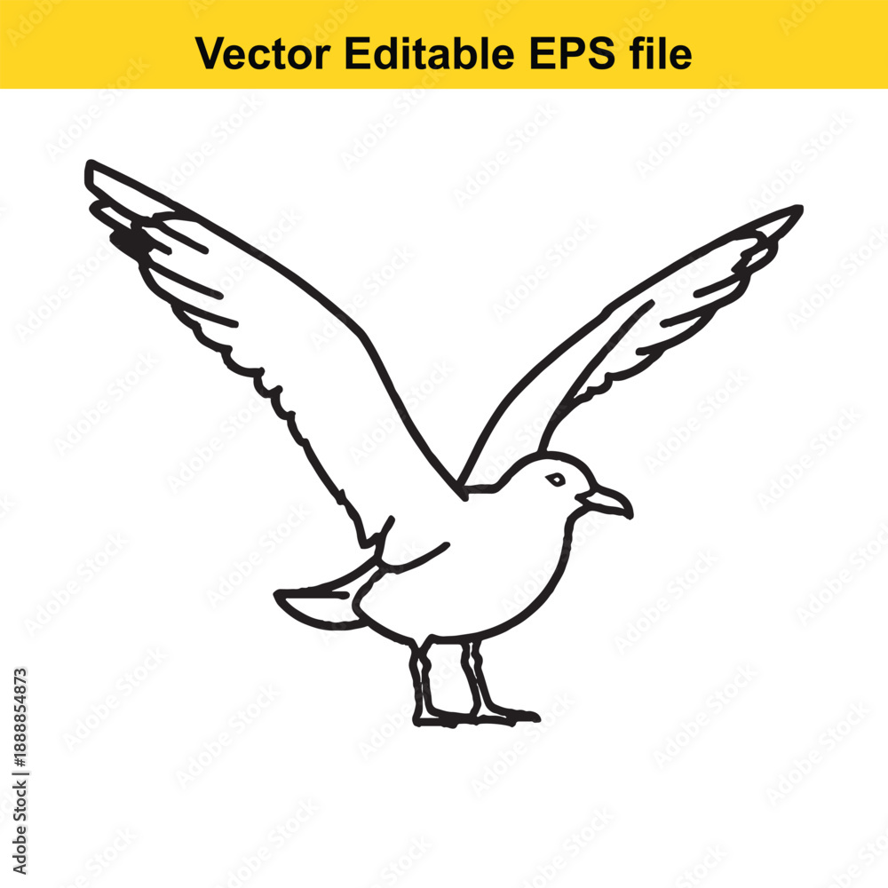 Obraz premium Seagull spreads wings in flight vector illustration