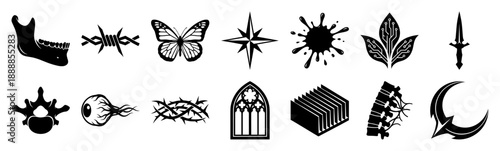 Gothic Brutalist Dark Aesthetic Graphic Element Kit for Contemporary Underground Streetwear Design