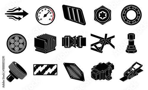 Isometric Mechanical Engineering Component Element Kit for Industrial Aerospace and Automotive Design Asset Sheet