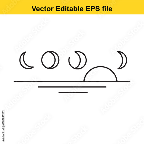  Lunar cycle phases on horizon line vector illustration