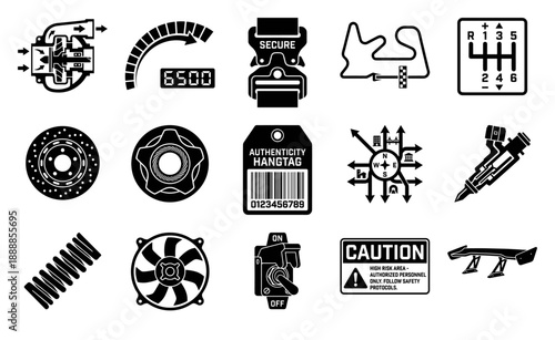 Flat Vector Automotive Engineering Element Kit for Performance Racing and Mechanical Design Assets