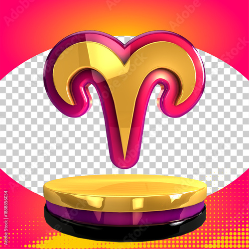 golden icon signs aries 3d render front view