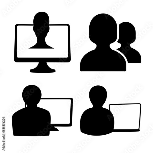 Digital interaction and online collaboration featuring diverse user and device icons