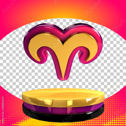 golden icon signs aries 3d render top view