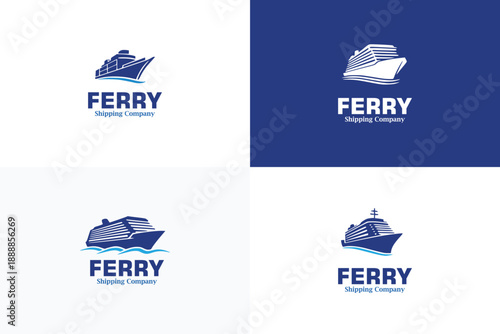 Ferry Shipping Company Logo Vector, Maritime Transport and Cruise Ship Symbols