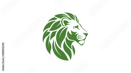 Nature Inspired Green Lion Head Logo with Leaf Mane